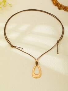 Niche Design Hollow Water Drop Pendant Rope Chain Necklace For Women, Minimalist Adjustable Wax Cord Neck Accessory - Gold - View 6
