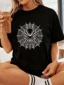 Women's Loose Printed T-shirtAraña de Halloween con telaraña, disfraz vintage para hombres, niños, mujeres, camia jpg, camias gráficas, elección de mujeres, tops cortos de verano para mujeres, tops de verano, camiacamisas de mujer blusa Adecuado como regalo. playera de mujer. blusas>elegantes. boho chic,Top de mujer suave, transpirable y cómodo, ideal para primavera, verano y otoño, perfecto para vacaciones, viajes y uso diario. - Negro - Ver 7