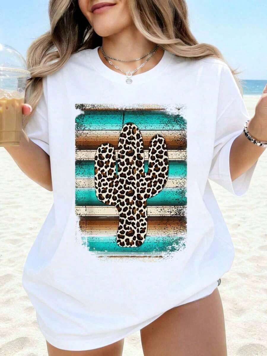 Aloha Beach Waves Sun Graphic Women's T-Shirt, Casual Summer Top For Women, Vacation Clothes, Plus Size, Black Shirt, Casual Daily Wear. - 白色 - 查看 1