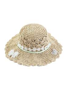 1pc Women's Beach Hat, Summer Sun Hat, Round Top Straw Hat, Unisex Suitable For All Seasons, Denim Cowboy Hat, Wide Brim Beach Hat, Women's Beach Accessory, Suitable For Fishing, Hiking, Beach, Cruise - Straw Hat - View 7