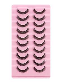10 Cặp mi giả kiểu Nga, cong chữ D, dày dặn, tự nhiên, mi giả lông chồn 16mm, hiệu ứng tương tự như nối mi, tạo vẻ ngoài mắt mèo mềm mại, có đuôi mi, bộ mi giả kéo dài. - màu đen - Xem 6