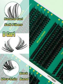 GUDEBANG 870片装 C 型卷翘 8-16 毫米混合 DIY 睫毛嫁接套装，DIY 睫毛书，大容量柔软单簇睫毛，打造蓬松自然的 Y2K 蝴蝶元素，在家即可轻松DIY持久睫毛胶水、DIY卸胶剂、DIY睫毛镊子 - 黑色 - 查看 5
