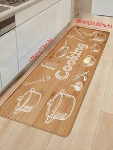 1pc Wood Grain & Kitchen Utensil "Cooking" Pattern Kitchen Mat, Modern Minimalist Absorbent & Oil-Resistant Kitchen Rug, Stain-Resistant Kitchen Floor Mat, Small Kitchen Rug, Easy Care Machine Washable Anti-Abrasion Anti-Scratch Kitchen Floor Mat, Soft & Elastic Kitchen Floor Pad, Kitchen & Dining Room Small Space Compatible Striped Rug, Kitchen Area Rug, Odorless Absorbent Non-Slip Floor Mat (Multiple Styles & Sizes Available) - Sketch Of Wooden Kitchenware - View 13