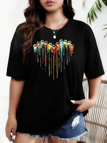 Plus Size Women's Plus Size T-Shirts - Summer Short Sleeve Crew Neck Blouses With Opaque Fabric, Casual Loose Fit Tops, Machine Washable And Non-See-Through For Casual Wear, All Seasons (Curvy Women) - Loose Fit Short Sleeve And - 黑色 - 查看 1