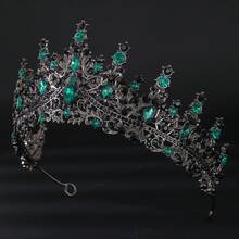 1件哥德風黑色皇冠，復古暗黑美學黑綠水鑽皇冠，萬聖節頭飾，Coronas，Tiara - 黑綠 - 查看 3
