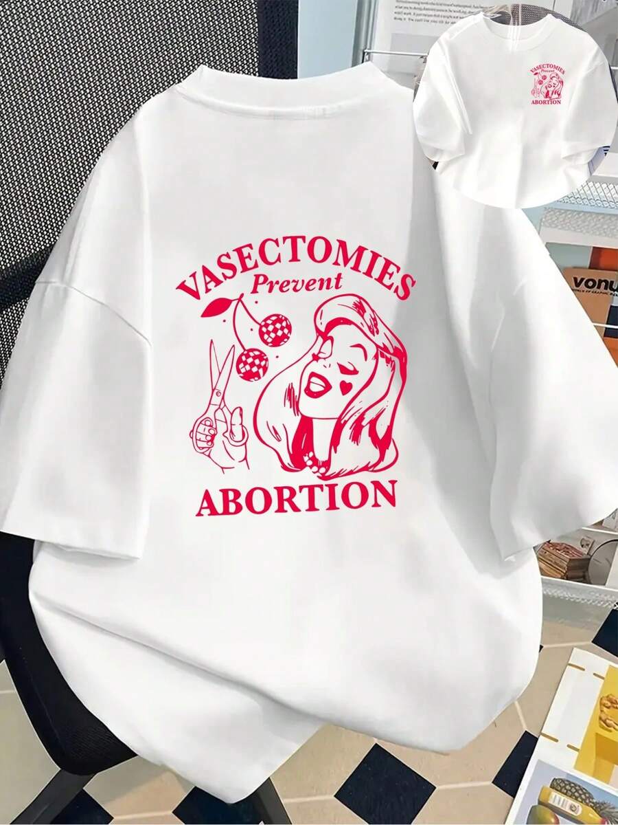 New Men's T-Shirt, 180g Weight, % Cotton, With Themed Designs On Contraception And Birth Control, A Modern, Versatile And Unique Men's T-Shirt, A Popular New Style Of Men's Clothing, A Must-Have T-Shirt With Front And Back Panels - Suitable For Layering In Spring And Autumn, And Alone In Summer, Unisex. - 白色 - 查看 1