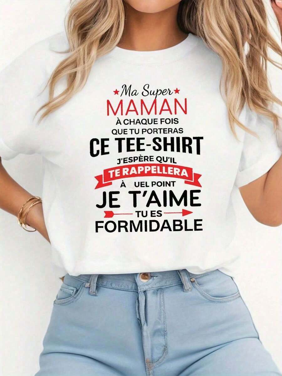 Soft, Breathable, And Lightweight For All-Day Comfort. This Women's Crew Neck T-Shirt Features A "French Mom Love Style Ma Super MAMAN" Print And Is Perfect For Casual Shopping, Holiday Gifts, Or As An Outfit For Get-Togethers With Friends. The Classic Crew Neck And Relaxed Fit Flatter All Body Types And Are Easy To Pair With Jeans, Shorts, And Leggings. - 白色 - 查看 1