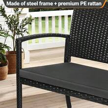 Schwarze Doppel-Balkonbank mit abnehmbaren und waschbaren Kissen, im Rattan-Look, XXL, bequeme Gartenbank, ergonomisch, für den Außenbereich, Parks, Balkone und Terrassen - Schwarz - Übersicht 9