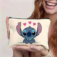1 個 Disney Stitch 化妝包 - 女用輕量多功能拉鍊化妝袋，耐用聚酯纖維材質，可愛卡通設計大容量手提收納袋，化妝整理包，旅行包 - 字母A - 查看 10