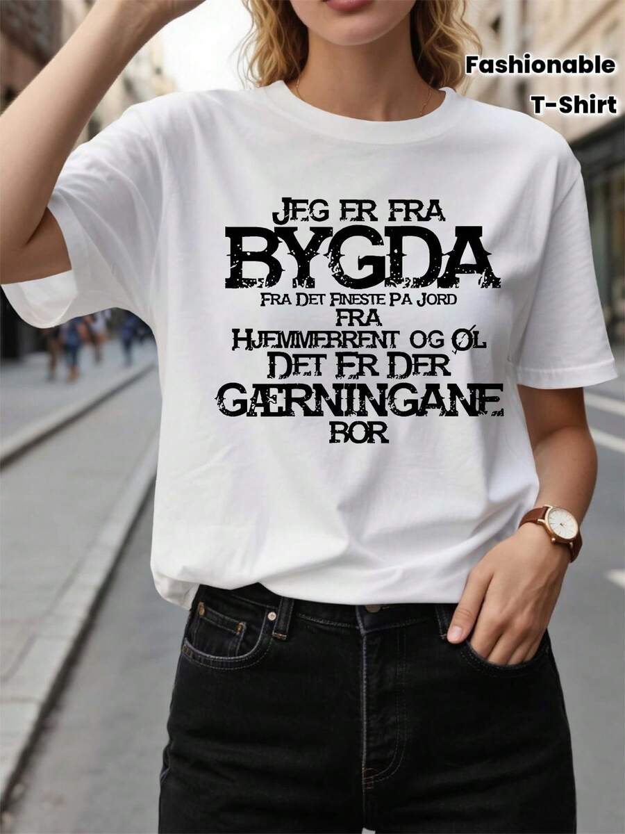 Women's Short Sleeve T-Shirt With Funny And Humorous Sayings In Norwegian - 白色 - 查看 1