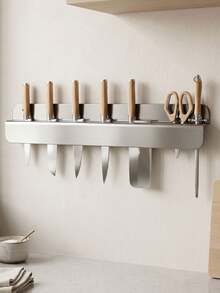 Stainless Steel Wall‑Mounted Knife Storage Rack, No‑Drill Integrated Kitchen Knife Holder. Space‑Saving Wall‑Mounted Design Keeps Countertops Neat Without Wall Damage, Great For Home, Apartment And Rental Kitchen Use. - Multicolor - View 5