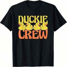Rubber Duckie Crew T-Shirt, Duckling Yellow Rubber Duck, Made Of High-Quality Pure Cotton With A Minimalist Print, Soft And Breathable Fabric, Comfortable And Loose Fit, Suitable For Everyday Wear, Ideal For Casual Office Wear, Spring And Summer Daily Looks, Stylish And Youthful Design. - 黑色 - 查看 1