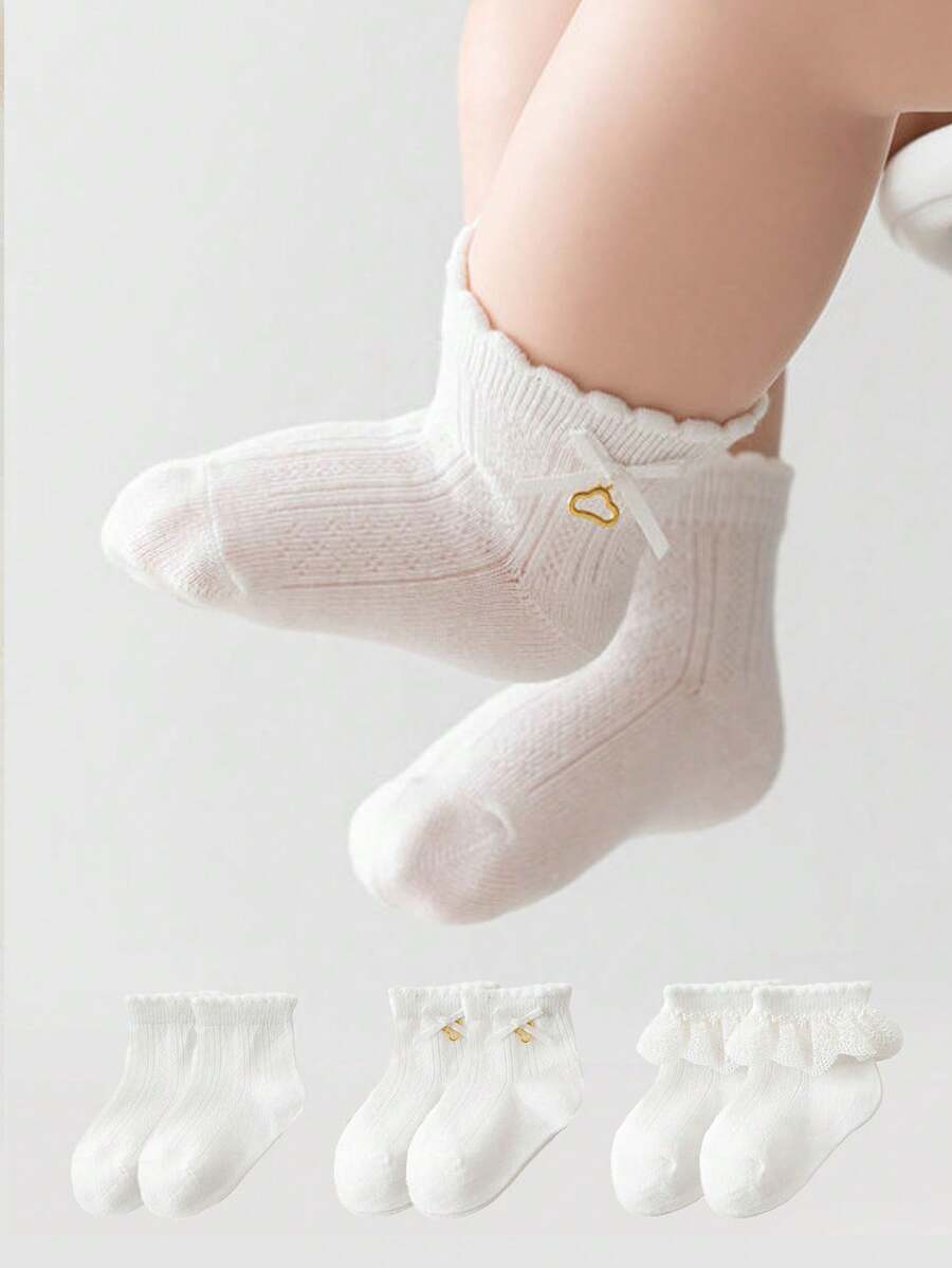 3 đôi tất ren cho bé gái, tất công chúa màu trắng, dành cho bé gái từ 0-5 tuổi. - Nhiều màu - Xem 1