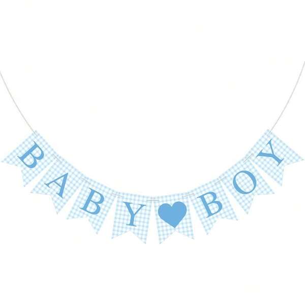 Pancarta de cuadros azules para bebé niño, pancarta de papel pre-ensamblada para baby shower/revelación de género "Es un niño", adecuada para decoración de mesa, pared o repisa, suministros de decoración para fiestas