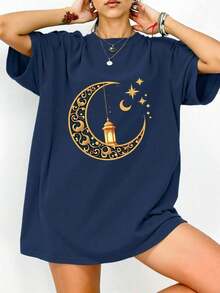Y2K style,Fashionable styel,2026 newest,cute style,Causal style.Camiseta casual de ajuste ceñido con estampado floral retro para mujer en verano180g(S-XXXL) - Azul marino - Ver 5