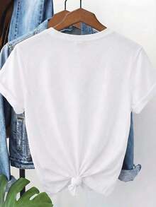 Women's Casual Spring/Summer T-Shirt From The Mexico National Soccer Team, With Round Neck And Short Sleeves, Printed With White Letters And A Guitar And Denim Design, Made Of Breathable And Machine Washable Fabric, Suitable For All Seasons, Comfortable, Loose Fit And Plus Size, Ideal For Summer. - 白色 - 查看 2