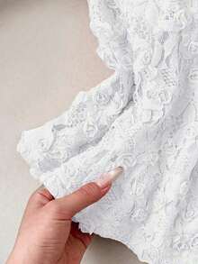 Camiseta de mujer con bordado de rosas 3D, floral y romántica, versátil - Blanco - Ver 5