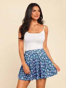 Minifalda con estampado floral para mujer, casual y de moda para uso diario - Azul - Ver 6