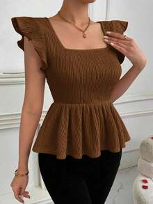 de mujer con cuello Peter Pan, mangas cortas y cintura ceñida, adecuada para el Día de San Valentín, días festivos y citas - Marrón - Ver 2