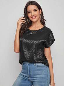 Clasi Top de manga murciélago de leopardo jacquard de satén - Negro - Ver 4