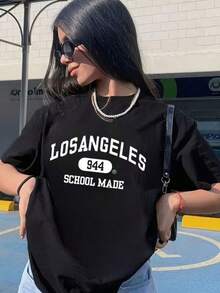 Camisetas para mujer cuello redondo estampado moderno S-3XL, estilo urbano y streetwear, pensada para jóvenes, uso informal, ropa de diario, fiestas juveniles y regalos bonitos - Negro - Ver 6