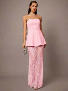 de 2 piezas que incluye top corto con corpiño y falda mini con dobladillo de encaje en estilo A-line, color negro, adecuado para citas, graduaciones, conciertos, vestidos de dama de honor, bodas, ocasiones románticas, estilo minimalista, conju - Rosa - Ver 7