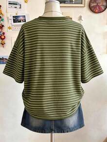 Camiseta de mujer de ajuste holgado, de longitud media, cuello redondo y hombros caídos, con estampado digital a rayas, regalo para amigos - Multicolor 9 - Ver 2