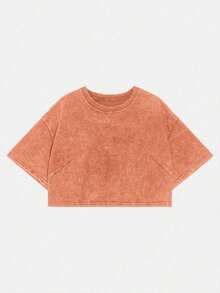 Camiseta básica de manga corta de 100% algodón lavado, verde oliva - Naranja - Ver 11