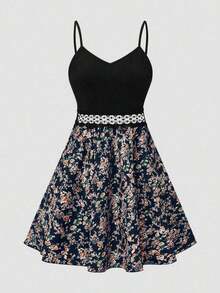 LUNE Vestido casual de mujer con estampado de color contrastante y sin mangas, para verano - Azul marino - Ver 2