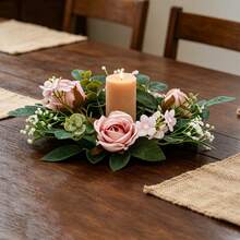 Flower Wreath Candle Rings Decorative Rose Wreath Pillar Candle Garland For Home Dining Table - Pink - View 2