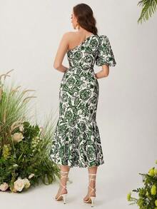 YHHMulvari Vestido con estampado floral de un hombro de manga farol bajo sirenaYHH - Multicolor - Ver 2