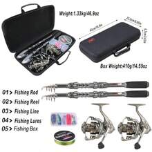 Sougayilang Combo de caña de pescar y carrete caña telescópica de fibra de carbono de 5.9 pies con carrete giratorio de 12+1 BB kit de agua dulce de agua salada - Paquete de 2  Kit completo de 5.9 pies con estuche portador - Ver 5