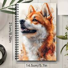 1pc A5 Spiral Bound Watercolor Shiba Inu Art Notebook, Black Spiral Binding, Suitable For Student Class Notes, Office Meeting Records, Portable Planner And Diary, Ideal For Professionals, Students And Office Use, A Creative Gift Choice - B - View 6