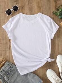 Athleisure Style Sports T-Shirt With Black And White Striped Print, Simple Casual Style With Round Neck And Short Sleeves, Soft And Comfortable, Suitable For Both Sports And Casual Wear, Polyester And Cotton Fabric, Machine Washable A01-0321660, Moisture-Wicking Gym Casual Wear. - 白色 - 查看 2