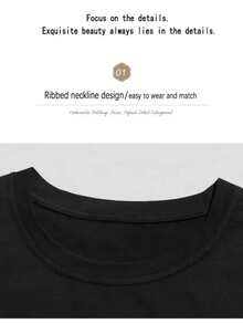 1 Women's Pure Cotton T-Shirt With Letter And Anime Print, Simple Design, Comfortable And Breathable, Suitable For Daily Casual Wear, Showing A Natural And Elegant Style, Must-Have For Summer Parties, Local Shipping, 180g 100% Cotton. - 黑色 - 查看 4