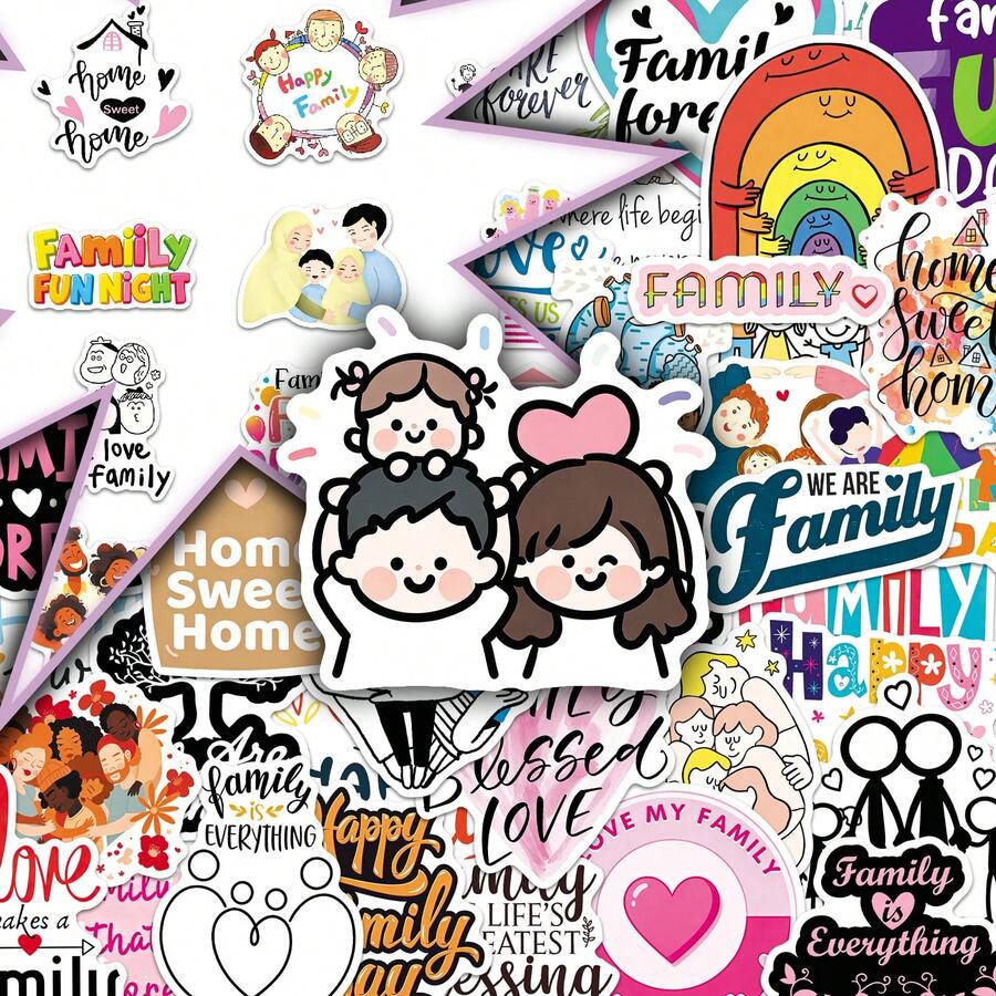 50pcs Cartoon Family English Phrase "Home" Themed Creative Decorative Hole Board Stickers - Multicolor - View 1