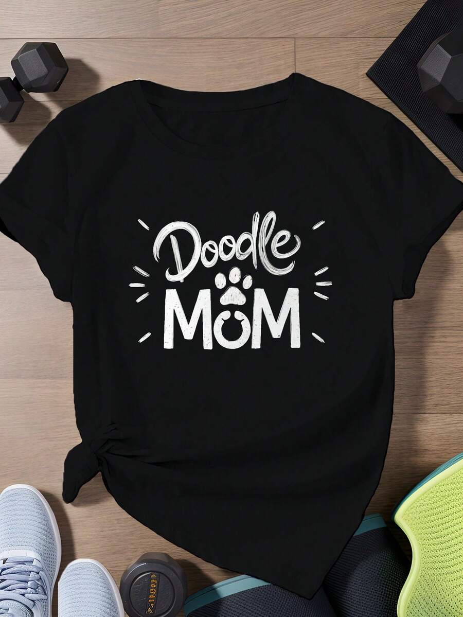 Camiseta Divertida con Estampado de Huella de Pata de Mamá para Amantes de Mascotas, Estilo Casual y Holgado - Negro - Ver 1