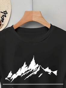 Women's 100% Cotton Short Sleeve T-Shirt With Subtle Outdoor-Themed Patches - Casual Spring And Summer Blouse, Machine Washable, Ideal For Picnics And Casual Wear, Non-Outdoor Printed T-Shirts - 黑色 - 查看 5