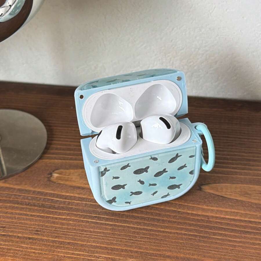 Casing Earphone Motif Ikan Kecil Berlapis Emas dengan Latar Belakang Biru Kreatif dan Modis, Kompatibel dengan Generasi ke-4, Casing Earphone Lucu Kompatibel dengan Apple Generasi ke-2/ke-3, New Pro 3, Casing Earphone Gaya Korea Pro 2, Pelindung, Casing Earphone Musim Semi/Panas, Hadiah Ulang Tahun/Liburan
