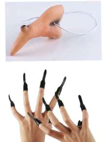 Witch Costume Accessories Set - Long Nose Mask And Black Witch Claw Fake Nails, Suitable For Halloween, Cosplay, Theme Parties And Horror Outfits - Multicolor - View 6