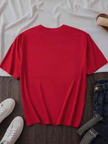 Women's Cotton Round Neck Casual Printed T-Shirts, Watermelon Print T-Shirt, Short Sleeve, Round Neck, Casual Style For Spring And Summer, Women's Clothing, 100% Cotton Simple T-Shirt For Everyday Wear - 紅色 - 查看 3