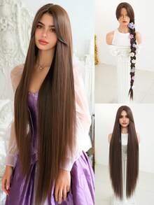 7JHH WIGS 棕色長髮公主女用假髮 44英吋超長直髮有瀏海 合成纖維耐熱假髮 適合女孩萬聖節派對 Cosplay 化妝舞會使用 - 棕色 - 查看 3