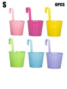 [Flower Pot: Rainbow Color]Garden Decoration, Outdoor And Garden Supplies, Colorful Metal Hanging Flower Pot With Built-In Hook, Suitable For Gardening Enthusiasts Decorative Flower Pot, Vintage Balcony Plant Bucket Suitable For Balcony, Fence, Yard, Home Gardening Decoration, Garden Decoration, Best Gift For Family And Friends - New Model - View 28