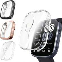 3 piezas Protector de pantalla & Funda protectora para Bip 6, Borde electroplateado de TPU suave Cobertura completa Anti-arañazos Cubierta de reloj - Negro/Oro rosa/Transparente - Ver 1