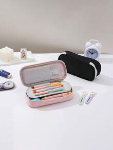 1pc Back To School Minimalist Solid Color Large Capacity Student Stationery Pencil Case, Multi-Layer Classified Storage Pencil Pouch, Campus Large Capacity Desktop Stationery Accessories Storage Bag, Multi-Functional Dormitory Cosmetic Storage Bag, Can Be Used To Store Pens, Rulers, Erasers And A Series Of Storage Pencil Boxes,Back To School - Multicolor - View 4