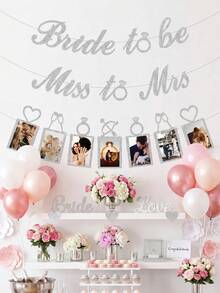 7pcs Personalized Wedding Photo Banner,Customizable Shiny Bridal Shower Photo Banner,Personalized Miss To Mrs Glitter Photo Garland For Bridal Shower,Glitter Photo Banner For Bachelorette & Engagement - Multicolor - View 5