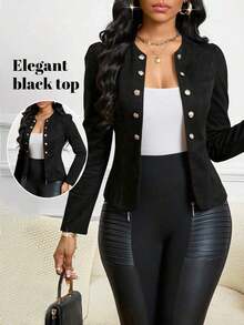 Lady Chaqueta abierta con detalles de botones en ante negro para otoño/invierno - Negro - Ver 8