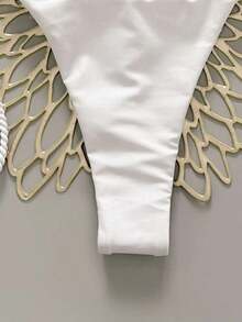 2 piezas Conjunto de traje de baño para mujer, Bikini verde menta con decoración de cuerda hecha a mano - Blanco - Ver 6