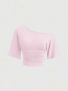 Nuevo conjunto de 3 piezas ajustado con hombros descubiertos, estilo sexy europeo y americano.Camiseta de unicolor versátil y casual para mujer, adecuada para primavera/verano, uso diario, ir al trabajo, citas - Multicolor 7 - Ver 3