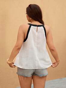 Camiseta de tirantes minimalista de cuello halter para vacaciones de talla grande - Albaricoque - Ver 2